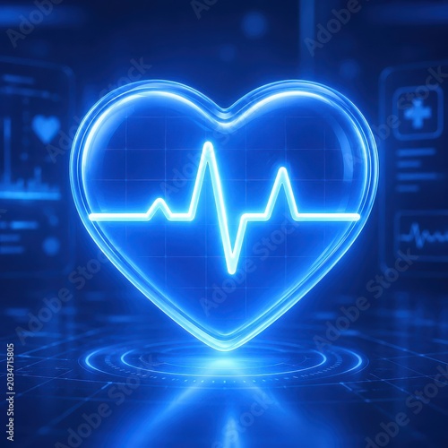 Blue Heartbeat Neon Sign Medical Concept Illustration