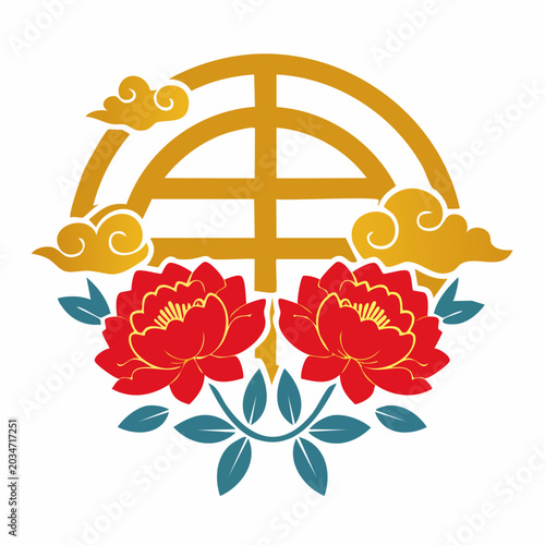 Traditional Chinese Peony and Cloud Emblem
