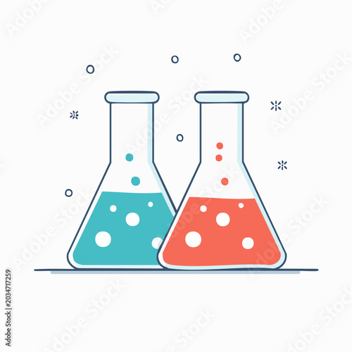 Two Erlenmeyer Flasks with Colored Liquids and Bubbles