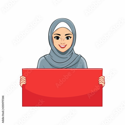 Woman in Hijab Holding a Red Blank Sign