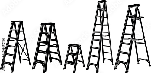 Konstfotografi Industrial Stepladder and Folding Extension Ladder Silhouette Icon Set for Const