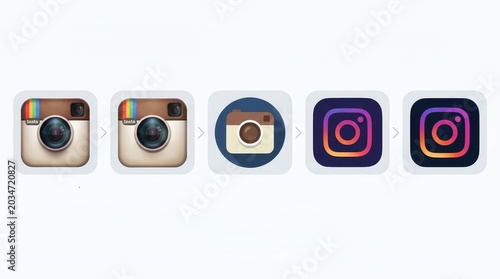 Timeline infographic displaying the historical design evolution of the Instagram logo from 2010 to present.