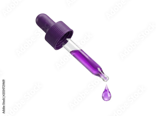 Purple liquid dropper with a drop falling