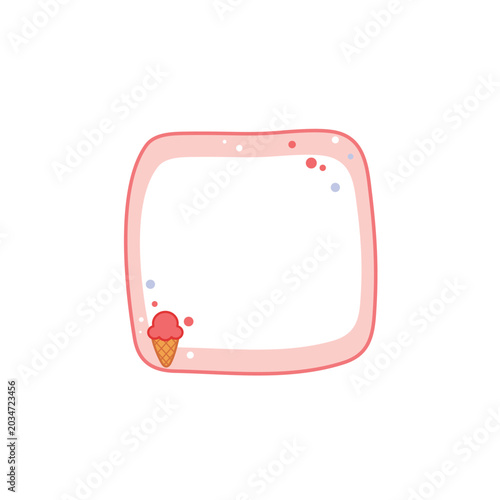 Cute Pink Square Border Frame with Ice Cream Cone Illustration