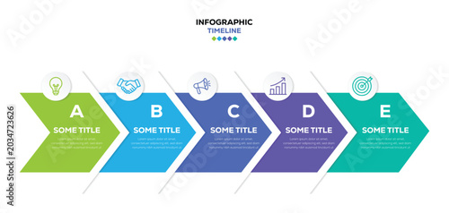 Cuadro en lienzo Business arrow infographic 5 steps with letters A to E and business icons