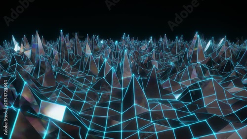 Futuristic Digital Wireframe Mountain Landscape 4K Generative AI