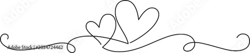 Two Hand-Drawn Hearts with Swirls, Romantic Minimalist Illustration
