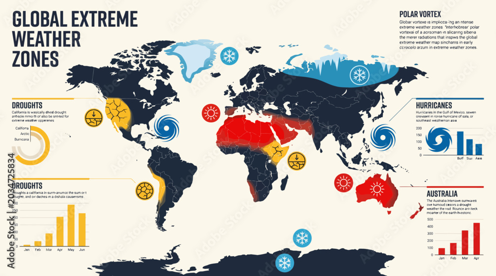 Naklejka premium Global Extreme Weather Zones Map