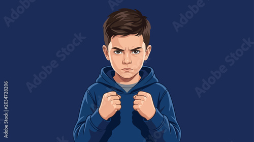 Bild auf Leinwand Angry Young Boy with Clenched Fists Vector Illustration