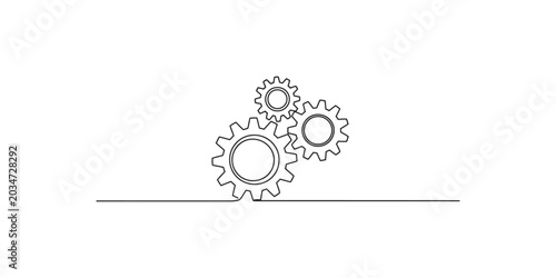 Simple line drawing of three interlocking gears on a white background