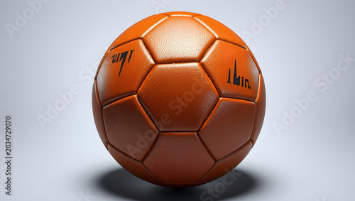 Vibrant orange athletic ball designed for competitive play and recreational games, showcasing its distinctive panel construction and ready for action on the field