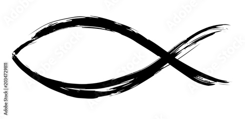 Christian Fish Symbol Hand Drawn with Brush Strokes, Religious Icon