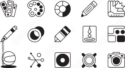 Photos Set of hand drawn line art icons and symbols isolated on transparent background