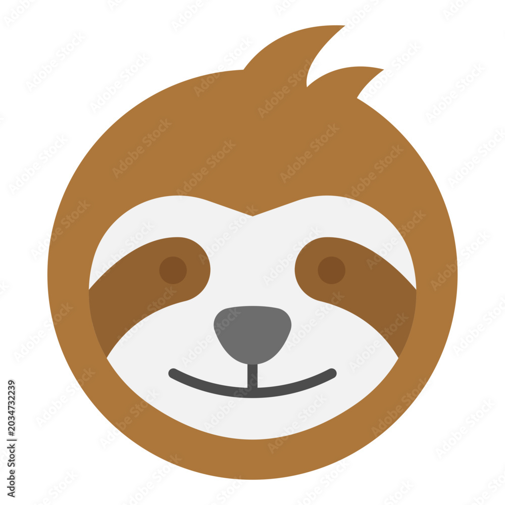 Obraz premium Cute Cartoon Sloth Face Icon Isolated on White