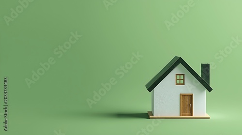 Miniature House on Green Background - Real Estate Concept.