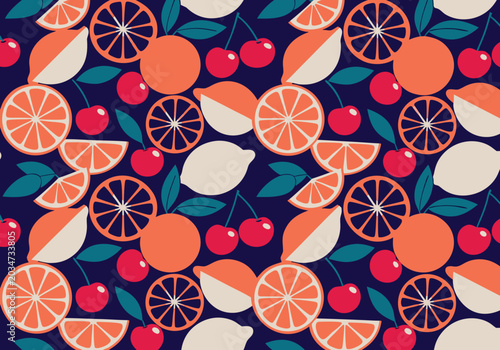 Bold Citrus and Cherry Seamless Fruit Pattern