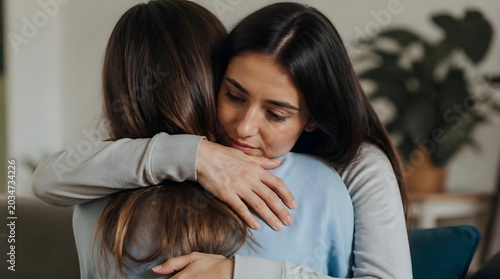 Two women tenderly embrace, offering support and comfort in an emotional hug.
