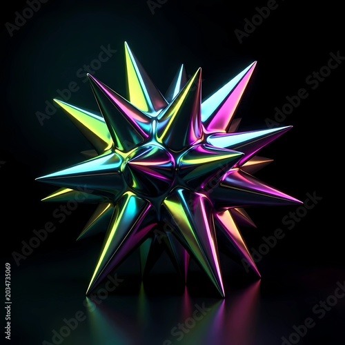 Trendy Y2K Acid Graphic Holographic Liquid Chrome Spiky Star