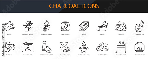 Foto charcoal icons set minimalist flat style design, charcoal set Vector illustratio