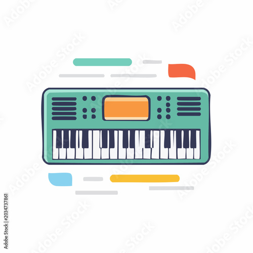Flat Design Illustration of a Green Synthesizer Keyboard