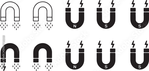 Tableau sur toile Illustration of horseshoe magnets with magnetic field lines showing attraction a