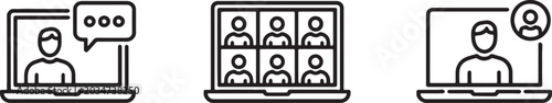 Photos Illustration of online communication and virtual meeting with multiple participa
