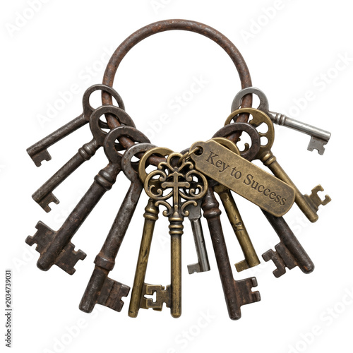Quadro su tela Vintage bunch of keys with key to success tag