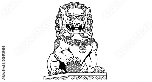 Traditional Chinese Foo Dog Statue Guardian Sculpture.