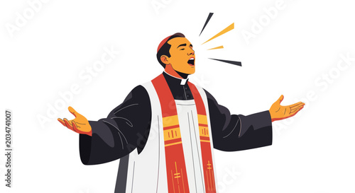 Εκτύπωση καμβά Priest Preaching with Open Arms and Exaggerated Gestures, Religious Sermon