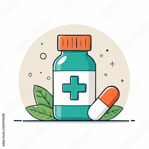 Medical Pill Bottle and Capsule Illustration