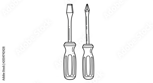 Konstfotografi Two Hand Drawn Screwdrivers One Flathead One Phillips.