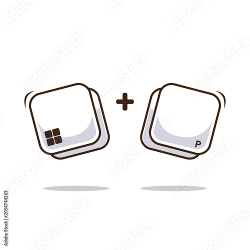 Keyboard combination shortcut windows plus p icon, button, symbol illustration vector object isolated. Technology. Computer.