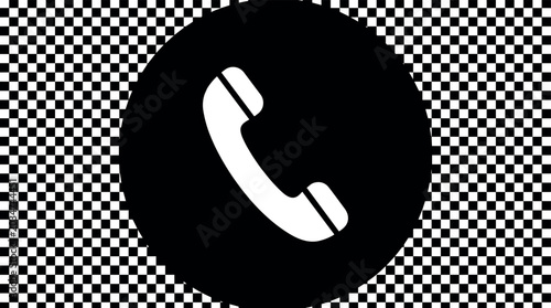 Fotografía Minimalist Round Phone Call Icon Featuring White Telephone Handset Symbol in Bla