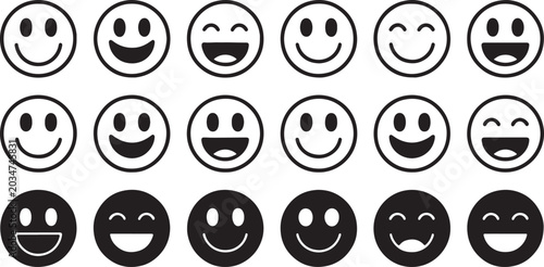 Schilderij op canvas Set of eighteen circular emoticons showing various happy and laughing expression