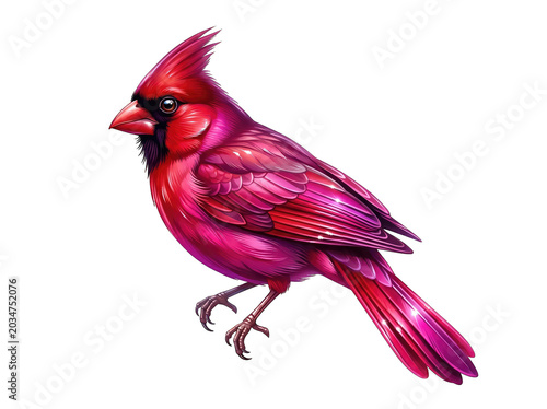 Vibrant Red Northern Cardinal Bird Perched Isolated on Transparent Background