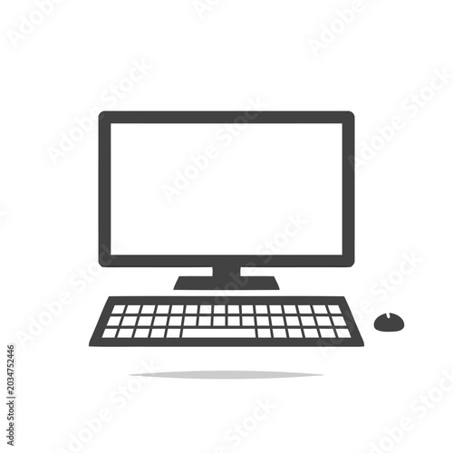 Desktop Computer Icon with Keyboard and Mouse, Modern Tech Interface