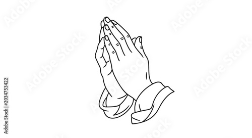 Fotografi Line Art Praying Hands Icon - Symbol of Faith, Hope, and Spirituality