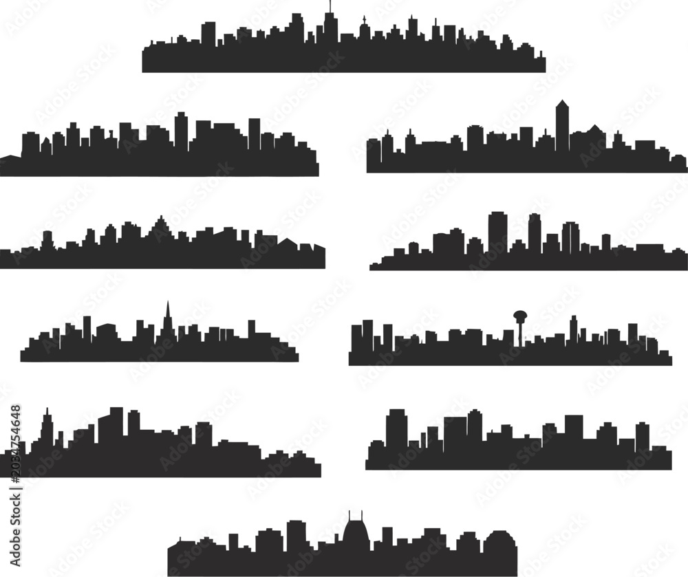 Fototapeta premium San Francisco and New York City skyline silhouette vector illustration of urban cityscape with skyscrapers, landmarks, and panoramic downtown view