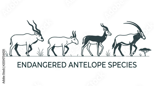 Fotografía Illustration of endangered antelope species in a linear design style