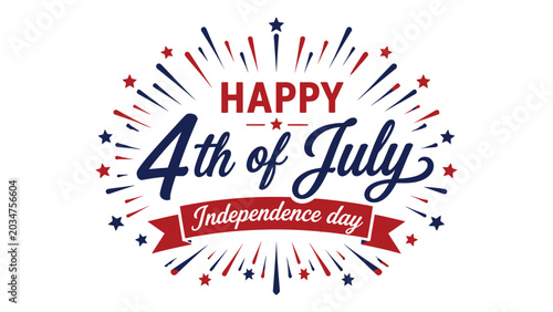 Happy 4th of july independence day celebration with red blue stars and fireworks