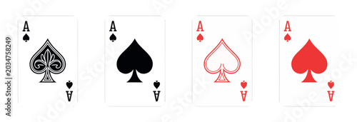Photos Four aces of spades playing cards with different designs and suits on white background