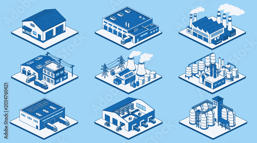 Isometric Industrial Buildings Factory Collection.