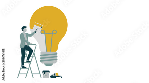 Tableau sur toile A creative professional painting a large yellow light bulb illustration