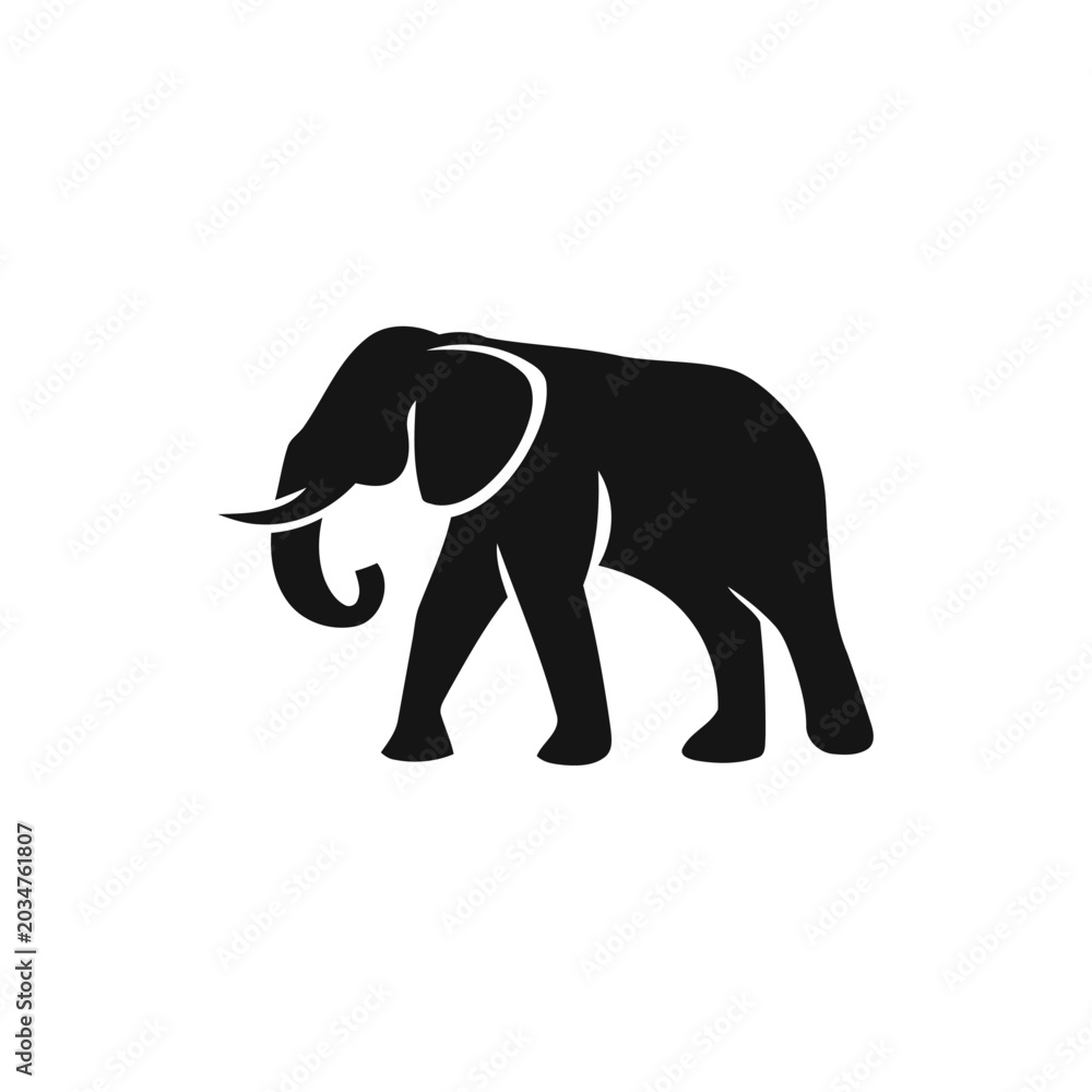 Fototapeta premium Minimalist black elephant silhouette icon, elegant wildlife symbol