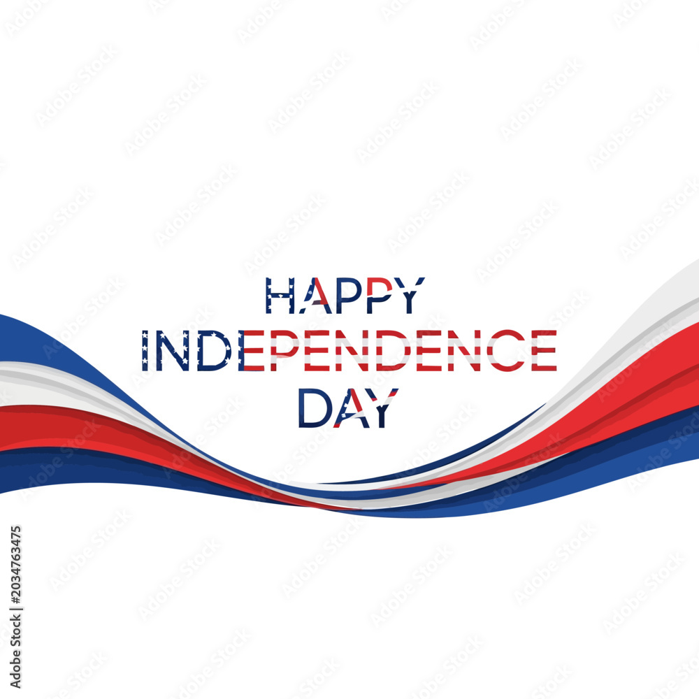 Fototapeta premium Happy Independence Day USA - Waving Flag Stripes on White Background