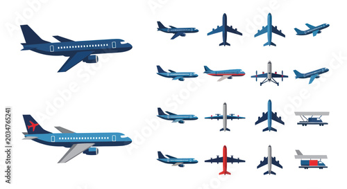 Set of Airplanes and Aircrafts Collection, Various Views and Types