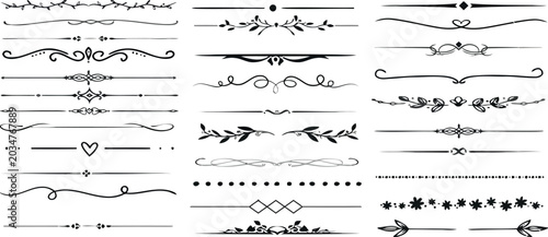 Set of Hand-Drawn Decorative Text Dividers and Ornate Line Breaks