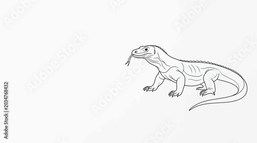 Canvas-taulu Black and white line art illustration of a Komodo dragon.