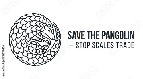Schilderij op canvas Save the pangolin illustration with stop scales trade text.