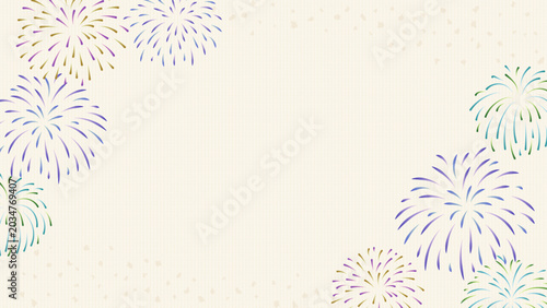 Billede på lærred 和風の花火を上下の隅に配置した薄いベージュの16:9背景素材